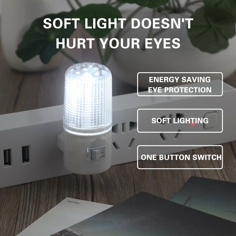 Luz LED montada en la pared, lámpara de mesita de noche de 3W y 110V con enchufe estadounidense, luz de emergencia para el hogar, dormitorio, baño, ahorro de energía, 4 LED