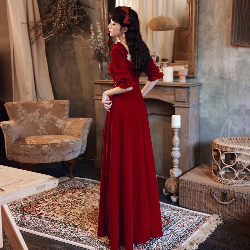 Женское платье-трапеция с молнией на спине, бордовое велюровое вечернее платье, размеры 3XL