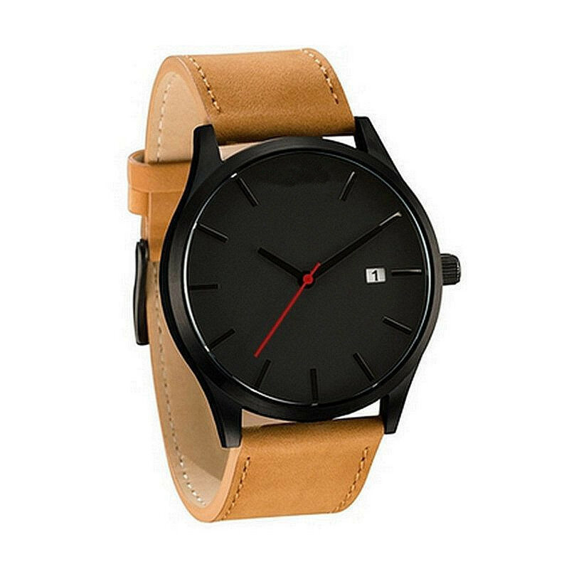 高級腕時計メンズレザー超薄型ステンレス鋼黒ブレスレット腕時計男性腕時計時計リロイhombreレロジオmasculino