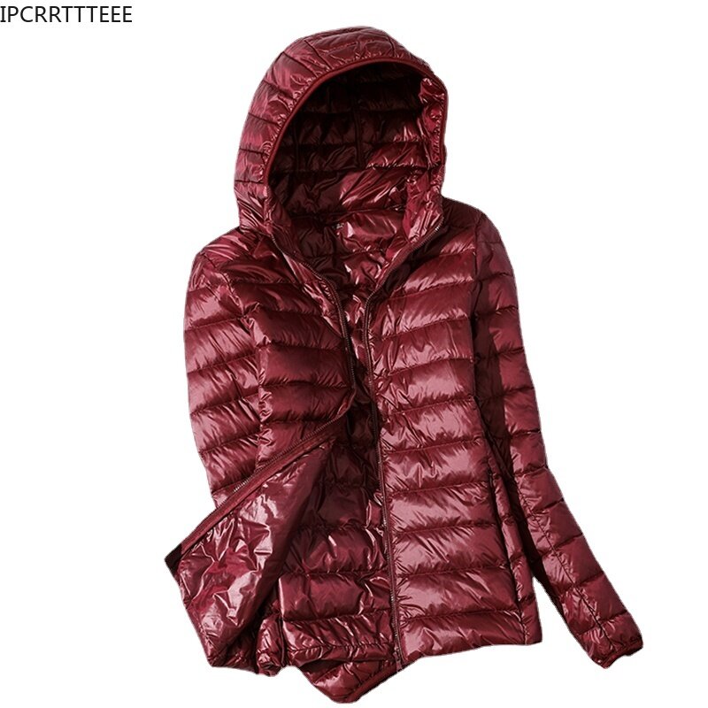 Jaket bulu angsa Ultra ringan 2023 baru mantel musim gugur musim dingin jaket bertudung beludru wanita jaket bulu angsa pakaian luar wanita