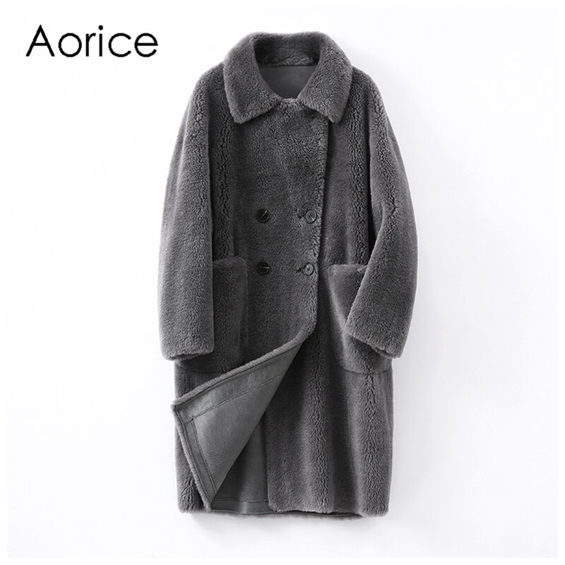 Aorice ผู้หญิงฤดูหนาวขนสัตว์ Coat Trench แกะแจ็คเก็ตเสื้อโค้ท Lady หญิง Hooded แจ็คเก็ต Parka H6003