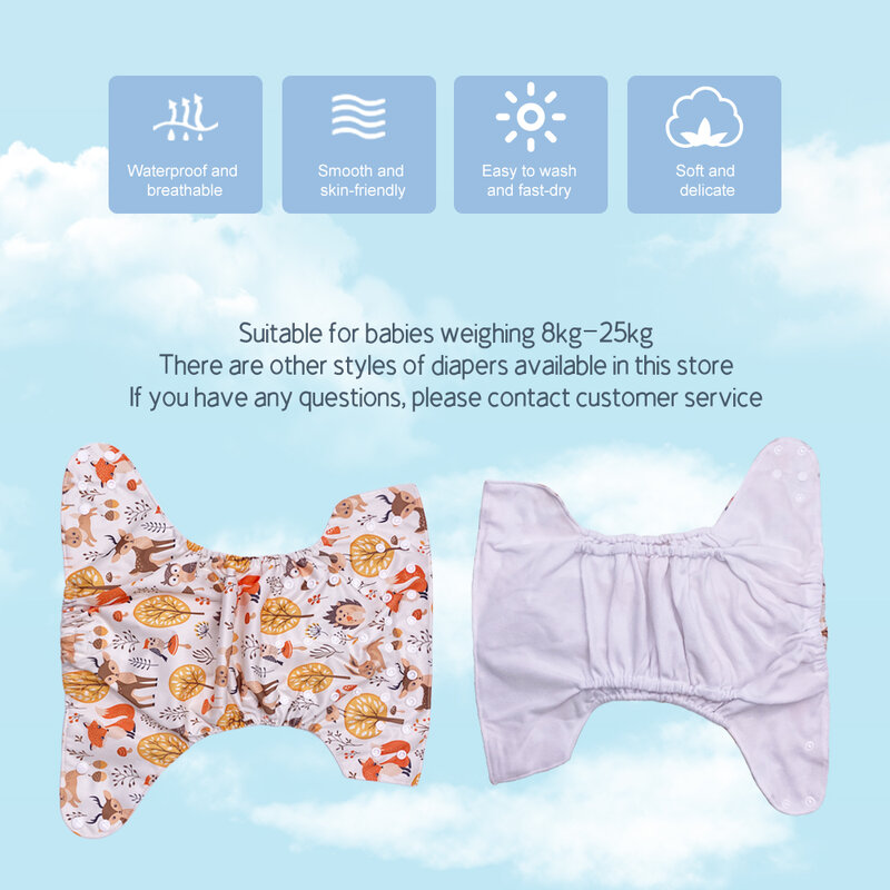 Goodbum Animal Tribe 8-25KG Washable Adjustable Cloth Diaper Double Gusset  Cloth Nappy For Baby Diaper