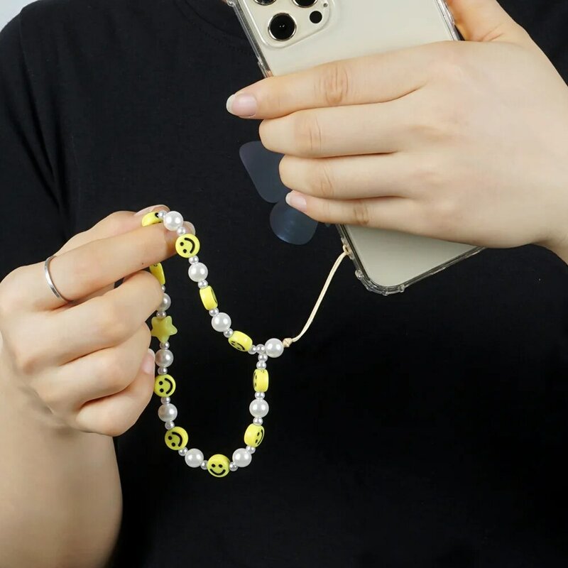 MOPAI-Téléphone portable en polaire pour femme, longe anti-perte, visage mignon, multicolore, perles acryliques, nouveaux accessoires de mode