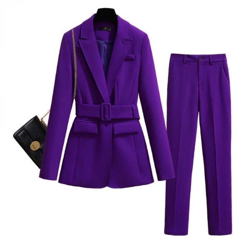 女性のためのトレンディなオフィススーツ,シンプルでファッショナブルなツーピースの服,パープル,ブラック,2023