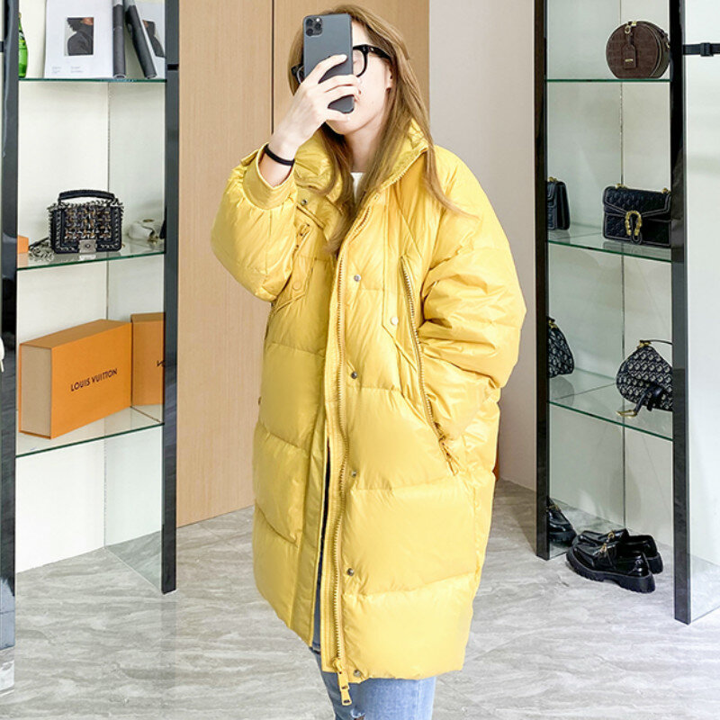 Moda 2020 longo feminino duck down jacket quente coreano casaco feminino inverno para baixo jaqueta