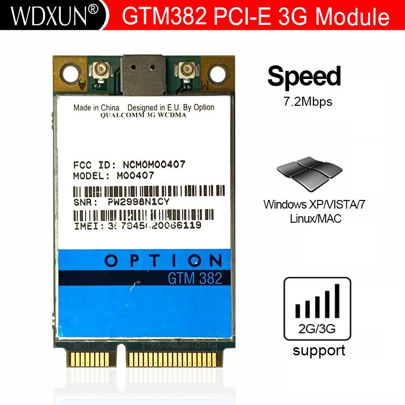 MỞ KHÓA Tùy Chọn GTM382 PCI-E 7.2 Mbps Modem WWAN GTM 382 GPS 3 gam WWAN HSDPA MO0401 MO0407