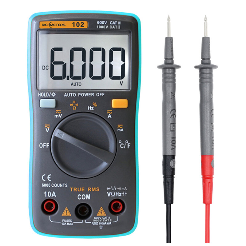 RM101 multimètre numérique 6000 points rétro-éclairage AC/DC ampèremètre voltmètre Ohm tension Portable richmetres 098/100/109/111