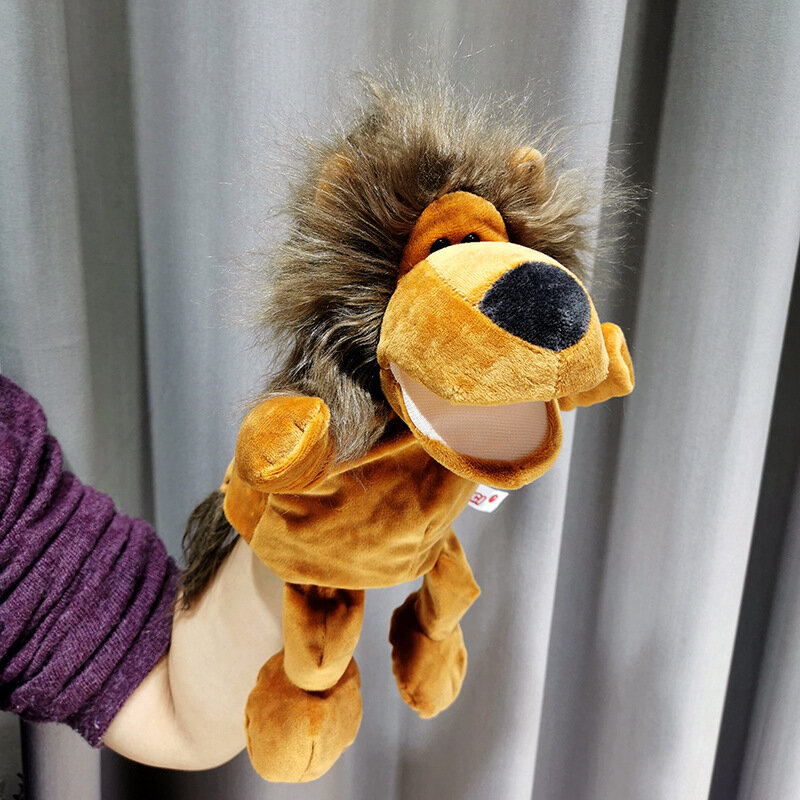 Boneka Tangan Hewan Berkaki 30Cm Mainan Mewah Boneka Tangan Serigala Singa Panda Rakun Mainan Boneka Cerita Edukasi untuk Anak-anak