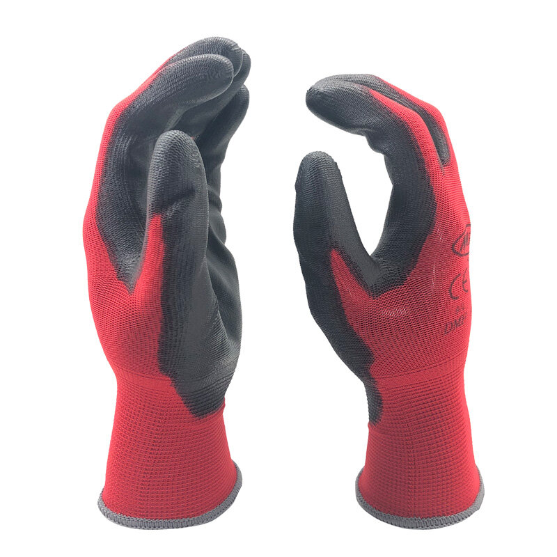 庭の安全手袋,24個/12ペア,不織布,赤,ナイロン接着剤付き,手のひらに強い保護
