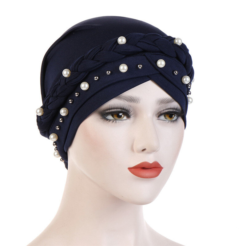 Pañuelo para la cabeza para mujer musulmana, turbante trenzado de algodón con estampado bohemio, hijab interno, turbante árabe