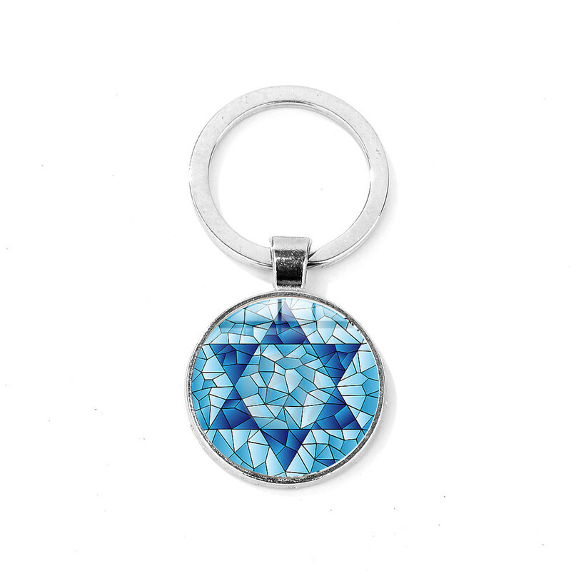 Porte-clés tendance avec motif étoile de David, dôme convexe en verre, amulette à Six points, pendentif symbole de la Religion, bijoux cadeau