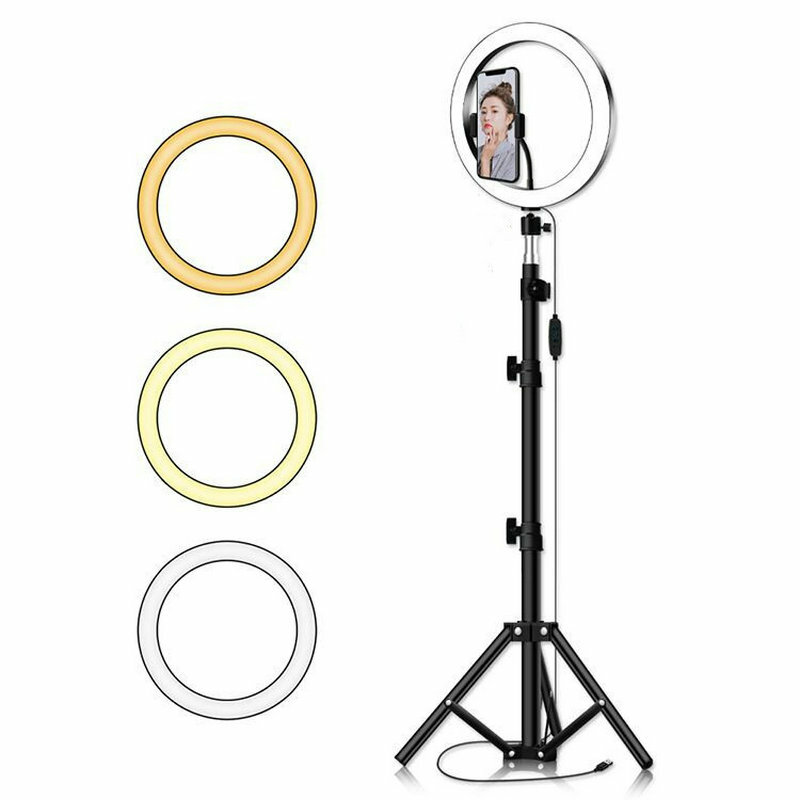 Anillo de luz LED para estudio fotográfico, iluminación de vídeo de 10 pulgadas con trípode para Selfie, soporte para teléfono móvil, transmisión en vivo, Learnin en línea, 16/20/26cm