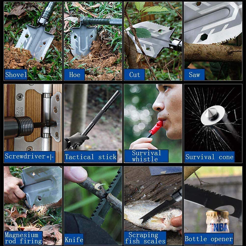 야외 다목적 삽 정원 도구 접이식 군사 삽, 캠핑 방어 보안 도구
