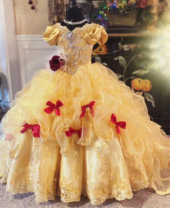 2020 Flower Girls' Dresses Off Shoulder Applique First Communion Gowns Lace-up Back Floor Length Kids Formal Wear Pageant Dress
