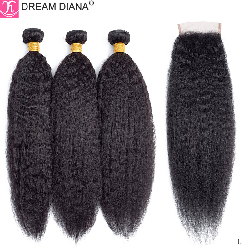 DreamDiana Ombre Brazilian Hair With Closure Remy Ombre Kinky Straight Bundles With Closure T1B/30 Afro Yaki 100% Human Hair