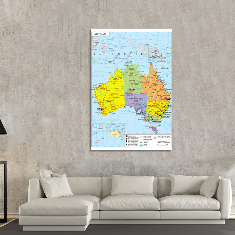 100*150cm The Australia Political Transportation Map Wall Poster Non-woven Canvas Painting School Supplies Home Decor In French