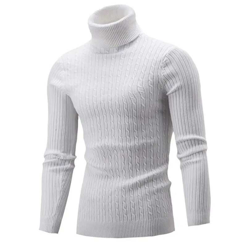 Suéter de punto de manga larga para hombre, jersey de cuello alto de Color sólido, Top elegante de invierno