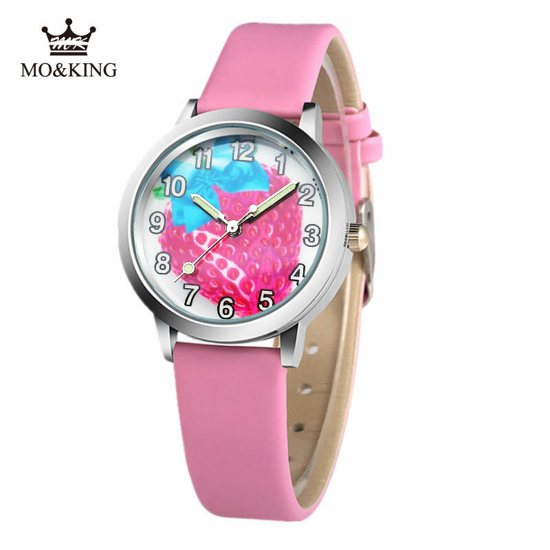 สินค้าใหม่สร้างสรรค์ออกแบบนาฬิกาเด็กน่ารักการ์ตูนสตรอเบอร์รี่Luminousควอตซ์หญิงนาฬิกาRelogio Menino