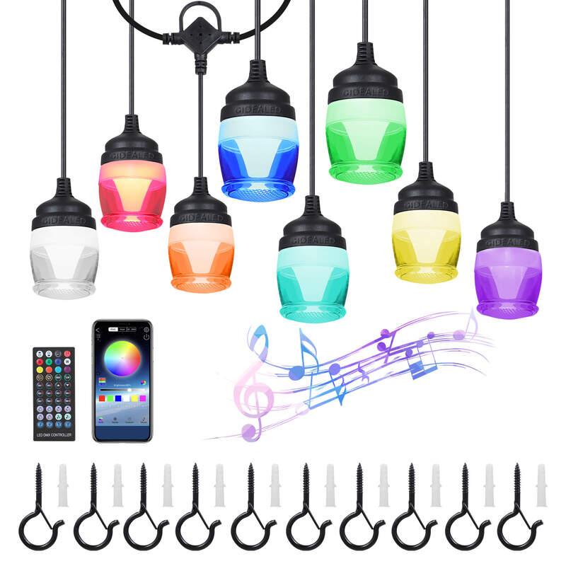Guirlande lumineuse LED RGB, 12 ampoules, Bluetooth, télécommande avec application, éclairage d'ambiance, IP65, 11.6M, pour décorations de noël, pour l'extérieur