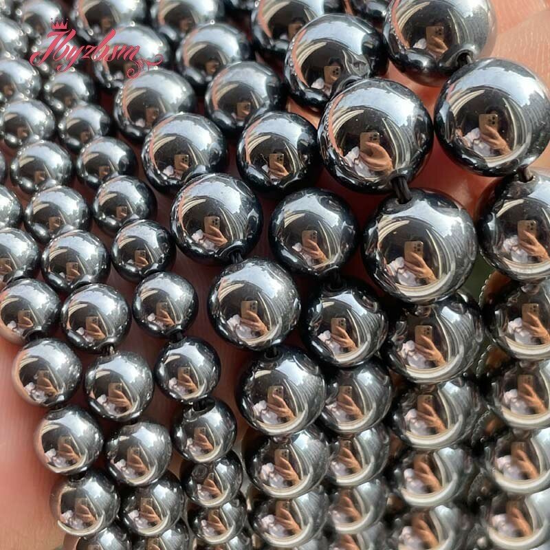 Terahertz-Genuine Round Smooth Loose Stone Beads, DIY Colar Jóias Fazendo Strand, 15 Polegada, 6mm, 8mm, 10mm, Frete Grátis