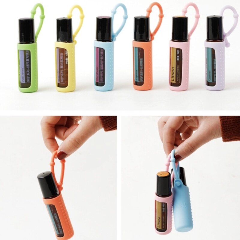 10Pcs Silicone Essential Oil Protective Case for 5ml 15ml 10ml Essential Oil Case for DoTERRA Bottle Carry Hang Organizer Holder