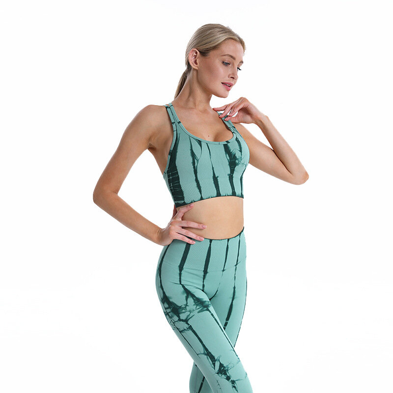 Kobiety stroje do ćwiczeń tie dye fitness stroje do jogi wysokiej talii elastyczne legginsy bezszwowe dresy treningowe sport joga zestaw