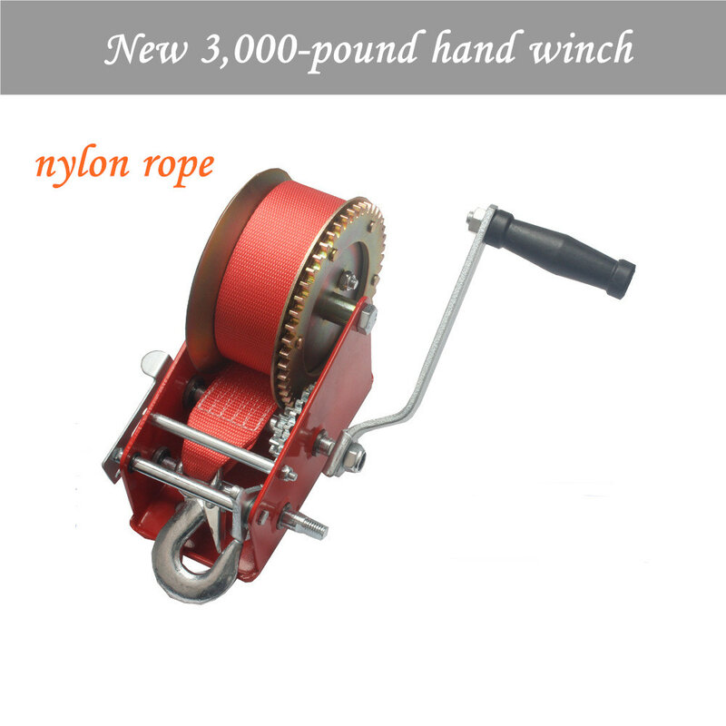 Nowa wciągarka ręczna wyciągarka ręczna o wadze 3000 funtów, w sprayu, w kolorze czerwonym, ocynkowana lina nylonowa