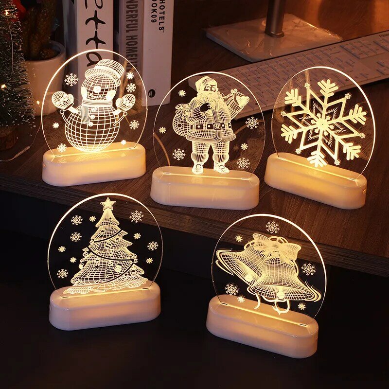 Luz Nocturna 3D para decoración de habitación, adornos navideños, iluminación para el día de navidad, regalos, cadena de luces LED de Navidad