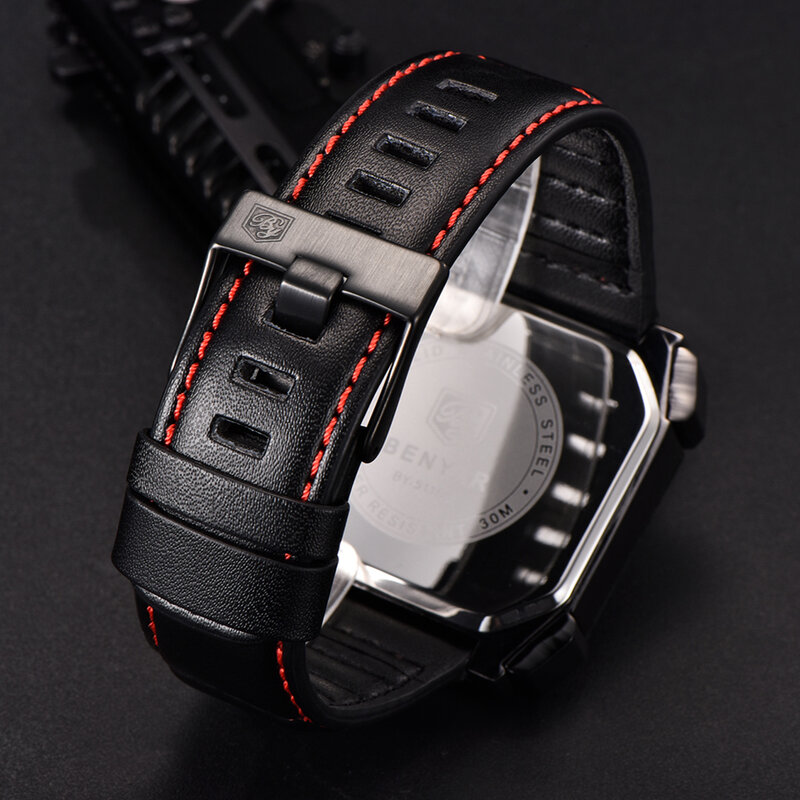 BENYAR Watches Men Luxury Brand Unique Design Leather Strap Fashion Waterproof Quartz Watch Clock Male Sports WristWatch Relogio