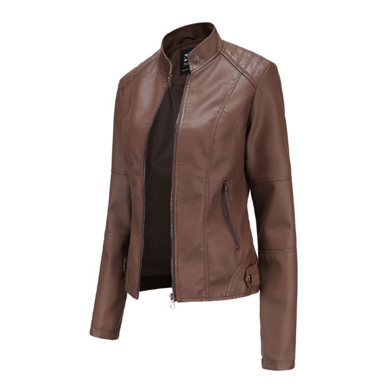 Новая весенняя женская кожаная приталенная куртка из искусственной кожи, Женская мотоциклетная одежда, кожаная куртка большого размера с воротником-стойкой