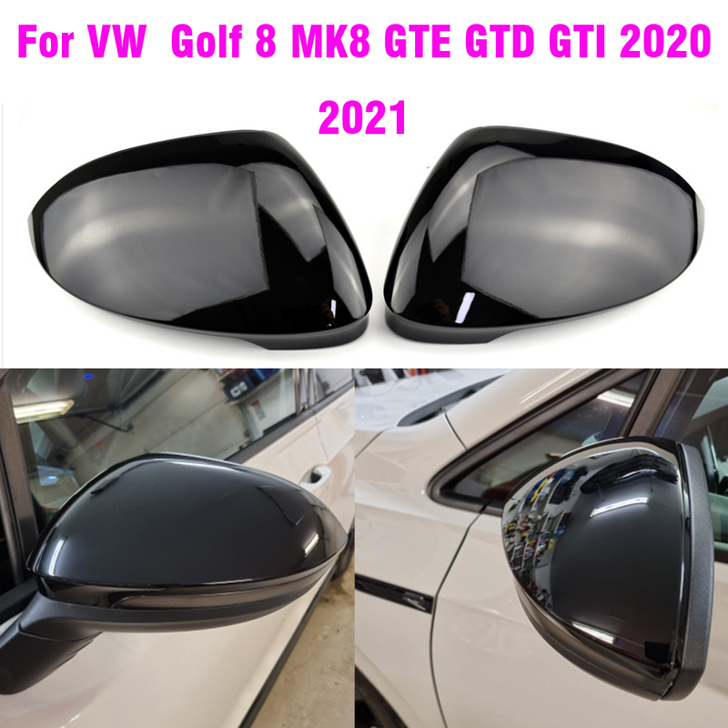 For VW Golf  8 MK8 2020 2021 Mirror Covers Caps RearView Mirror Case Cover Carbon Look Bright Black  Covers