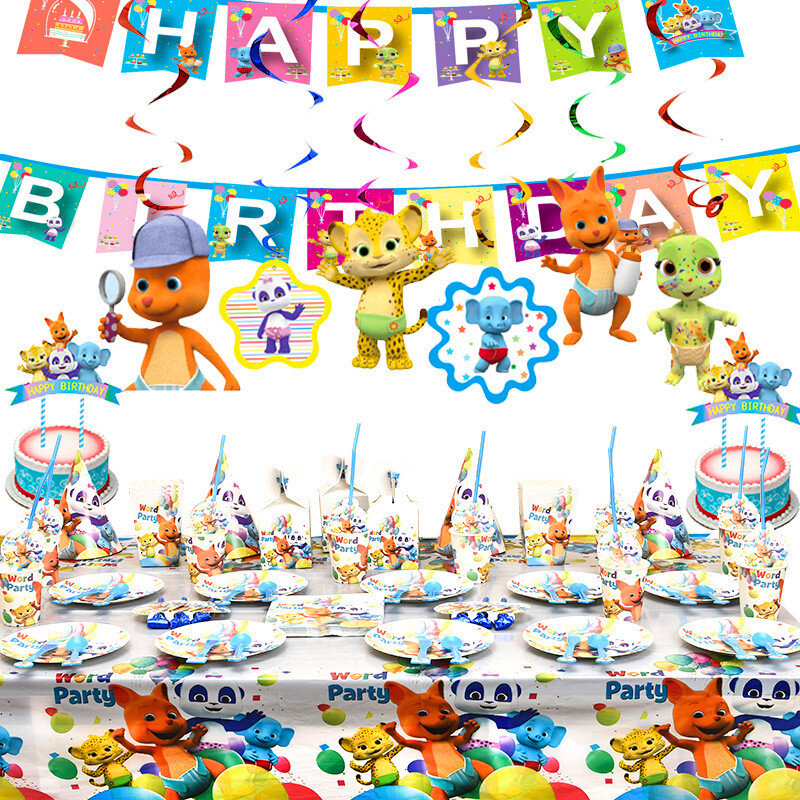 Heißer Wort Party Thema Geburtstag Party Dekoration Geschirr Set Cartoon Tiere Papier Tasse Platte Baby Dusche Kinder Geburtstag Lieferungen