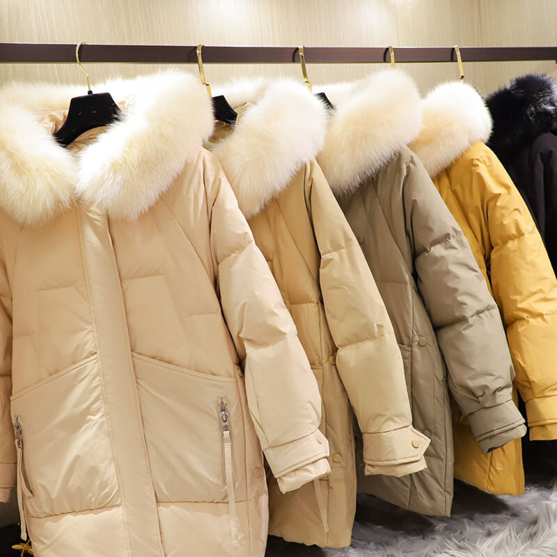 Liquidazione anti-stagione nel 2020 nuovo piumino da donna di media lunghezza sciolto coreano grande collo di pelliccia spessa giacca calda marea
