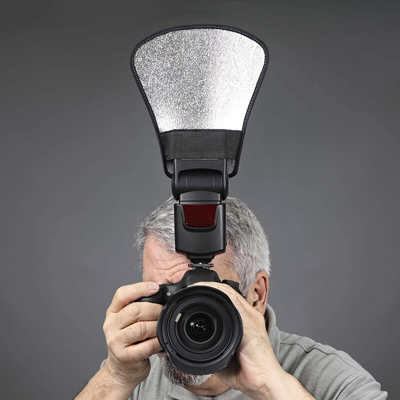 Câmera flash difusor refletor two-sided prata/branco flash refletor de luz para flashes speedlight photo studio acessórios