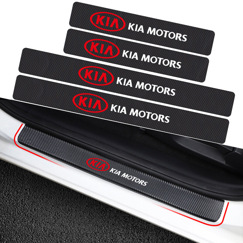 4Pcs Carbon Fiber Car Door Sill Sticker Anti Scratch Slip Auto Door Protection Film Sticker For Kia Ceed Rio Sportage R K3 K4 K5