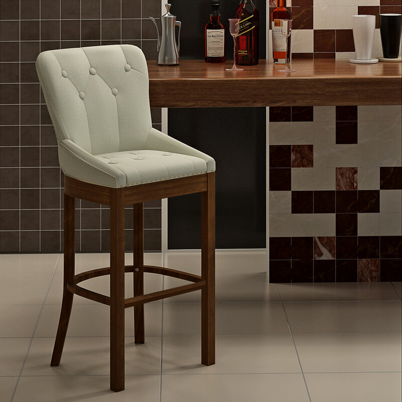 Panana High Bar Stool Velvet Pad Solid Wood Leg Chair Tufted Light Deep Stud with Knocker Ship to Europe Fast delivery