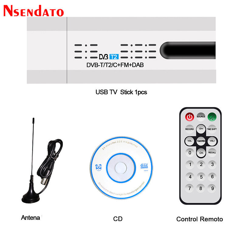 Cyfrowej telewizji satelitarnej DVB t2 TV Stick USB Tuner z antena zdalnego HD USB odbiornik TV DVB-T2/DVB-T/DVB-C/FM/DAB TV Stick USB dla PC