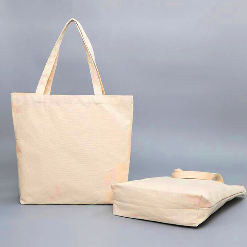 Bolso de compras de lona Beige para mujer, bolsa de hombro plegable reutilizable ecológica, bolso grande de tela de algodón, bolsas de compras