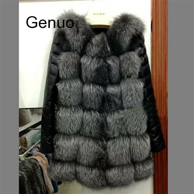 Mulheres casaco de pele de raposa do falso inverno nova chegada quente manga do plutônio alta imitação de pele de raposa jaqueta de pele preta outerwear 2020 moda