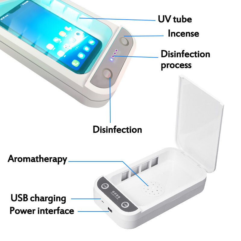 (Transporte rápido) 5v luz uv telefone esterilizador caixa de jóias telefones limpeza pessoal desinfecção gabinete aromaterapia esterilizador