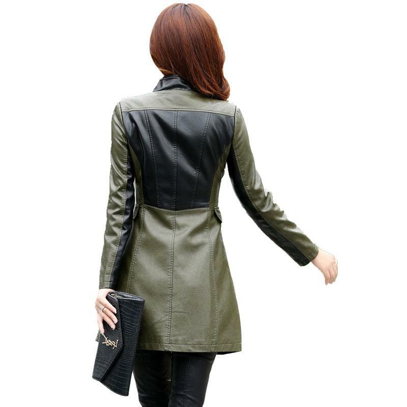 Outono jaqueta de couro feminino inverno senhoras finas faux pu outerwear longo couro trench coat feminino 4xl ,5xl