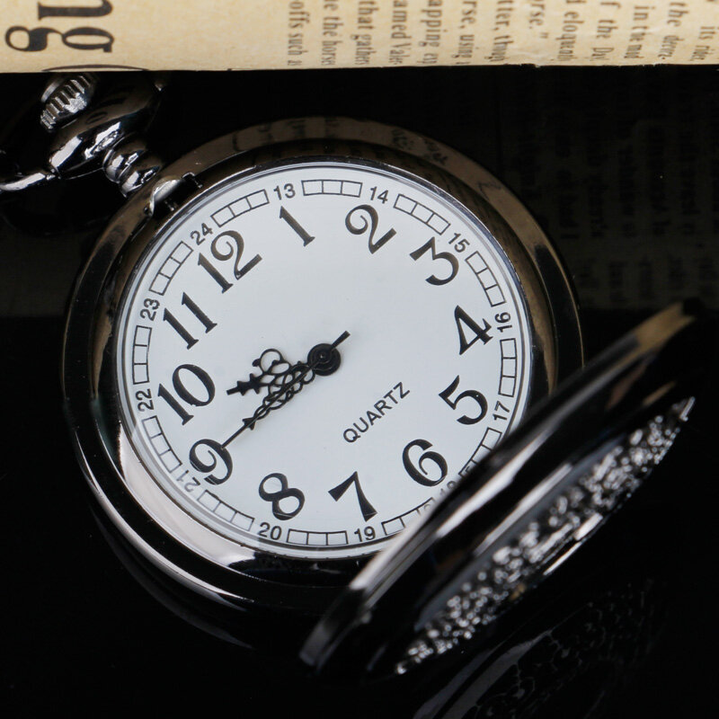 Black Cool Skeleton Design orologio da tasca al quarzo Fob Clock Steampunk collana catena per uomo donna CF1005