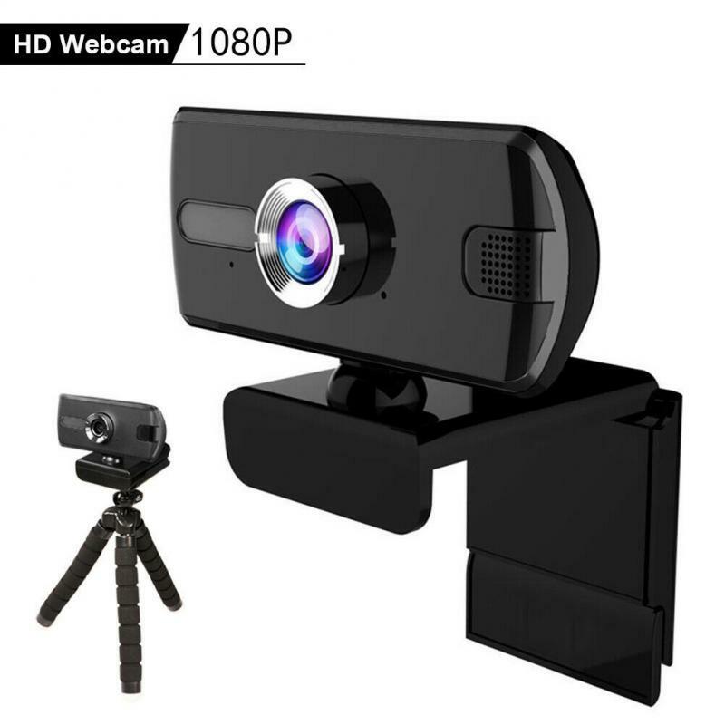 Webcam 1080P USB Video cámara web automática 360 ° Micrófono estéreo integrado ordenador para videollamadas con trípode