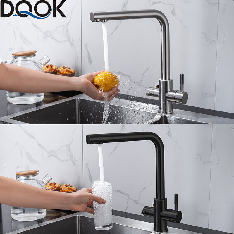 DQOK-grifo purificador de agua potable para cocina, rociador de doble manija para fregadero