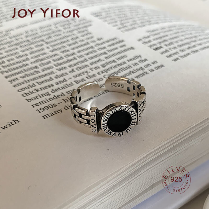 Anéis de prata esterlina 925, joia feminina de noivado, acessório criativo preto