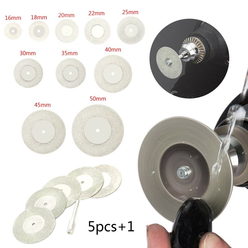 Mini disque de coupe pour accessoires rotatifs, 5 lames de scie + 1 outil de serrage de connexion, scie circulaire rotative en diamant