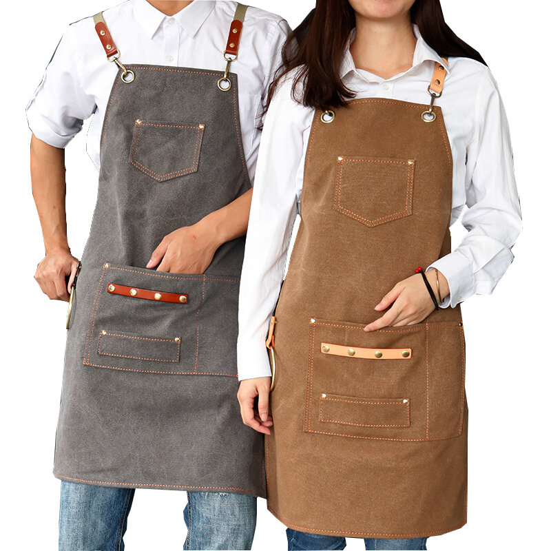 Avental unissex de lona grossa, uniforme de trabalho para trabalho, para chefe de cozinha, barbearia, cozinha, para homens e mulheres, 2021
