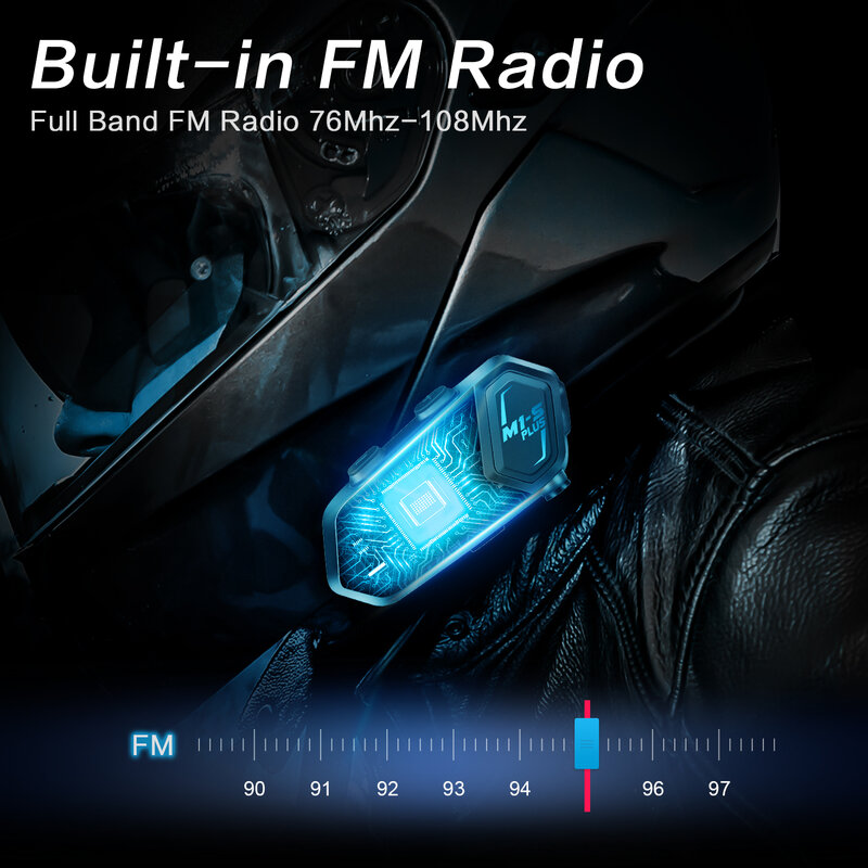 Fodsports M1-S Plus Intercomunicador para Casco de Moto,Auricular Bluetooth para Casco,8 Riders 2000M BT Interphone,Radio FM, Music Sharing,3 Efectos de Sonido.
