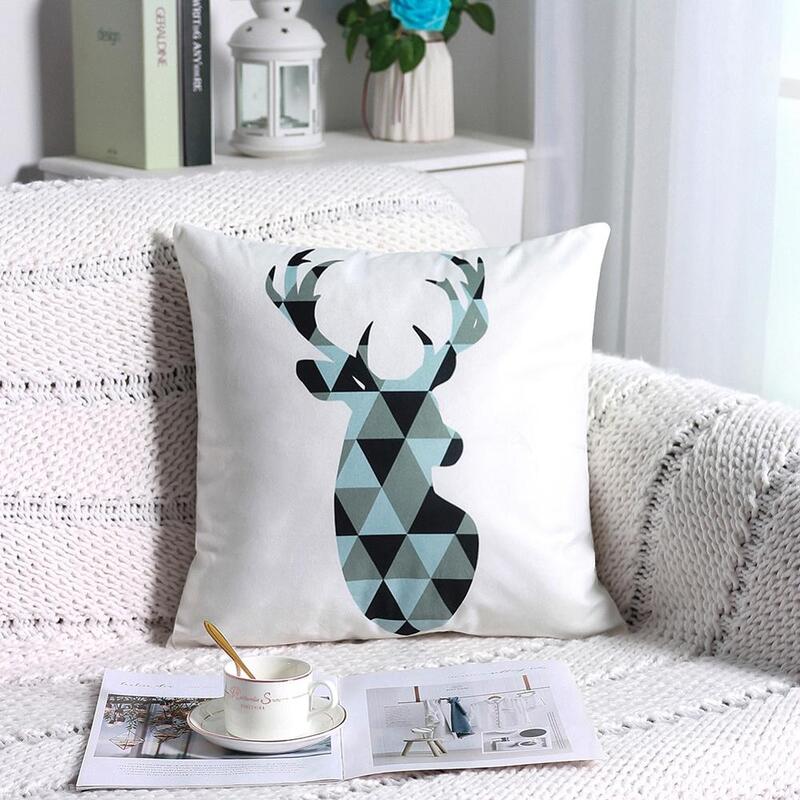 30sty-funda de almohada nórdica de felpa corta, decoración para sofá, cama, azul, geométrica, cuadrada