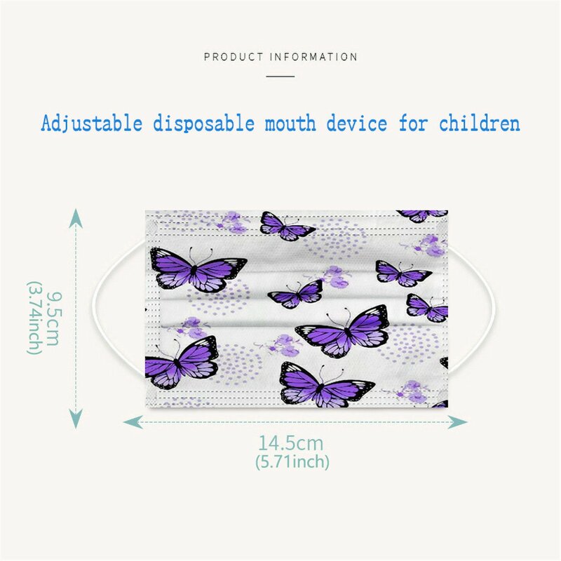 100pc/50pc Kids Disposable Face Mask Butterfly Print Protective Mask Breathable Face Mask 3-layer Mask Masque Enfant Jetable